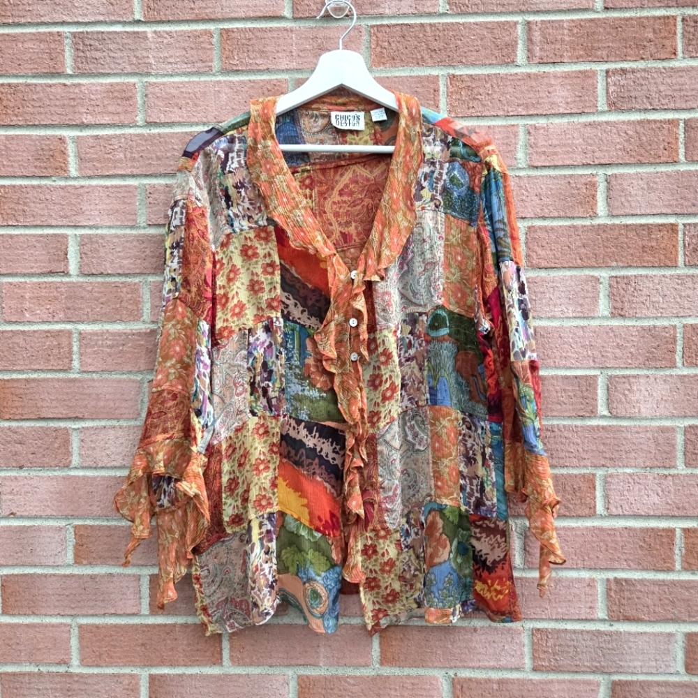 Chico's Silk Patchwork Multicolor Boho Hippie Han… - image 1
